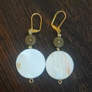 Dangle Gold Earrings with White Statement Beads